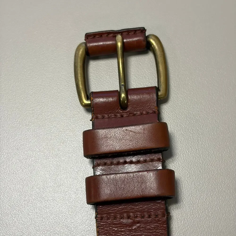 L.L. Bean Men's Brown Leather Rugged Roller Buckle Belt Outdoor Hunting 44